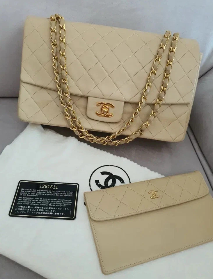 Chanel Beige Lambskin Leather Small Classic Flap GHW Shoulder Bag AUTHENTIC - Image 2 of 4