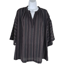 Hatch Maternity Blouse Top Size 3 Striped V-Neck Cotton Lagenlook Boho TP-3343