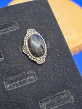 Large Blue Tiger Eye Sterling Silver Adjustable Ring