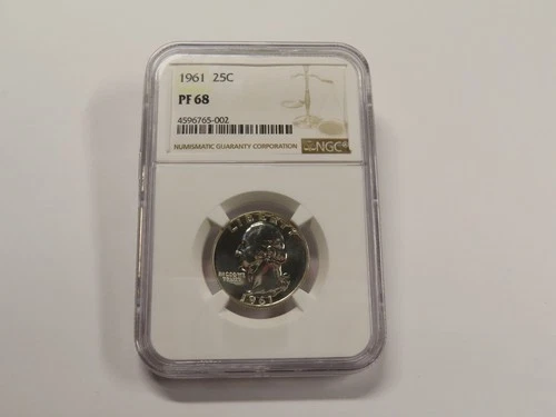 1961 NGC PF 68 PROOF WASHINGTON QUARTER 90 PERCENT SILVER COIN 25 CENT
