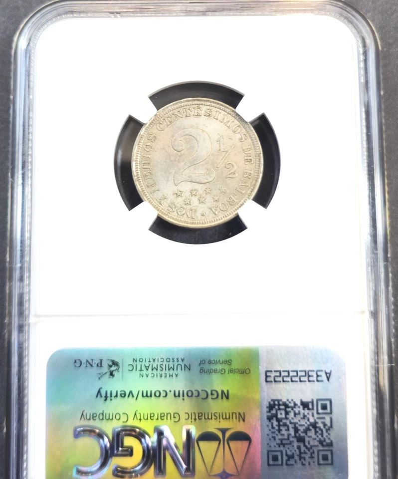 1907 PANAMA SILVER 2.5 CENTESIMOS NGC MS 63 RARE BEAUTIFUL MINT STATE - Image 2 of 3