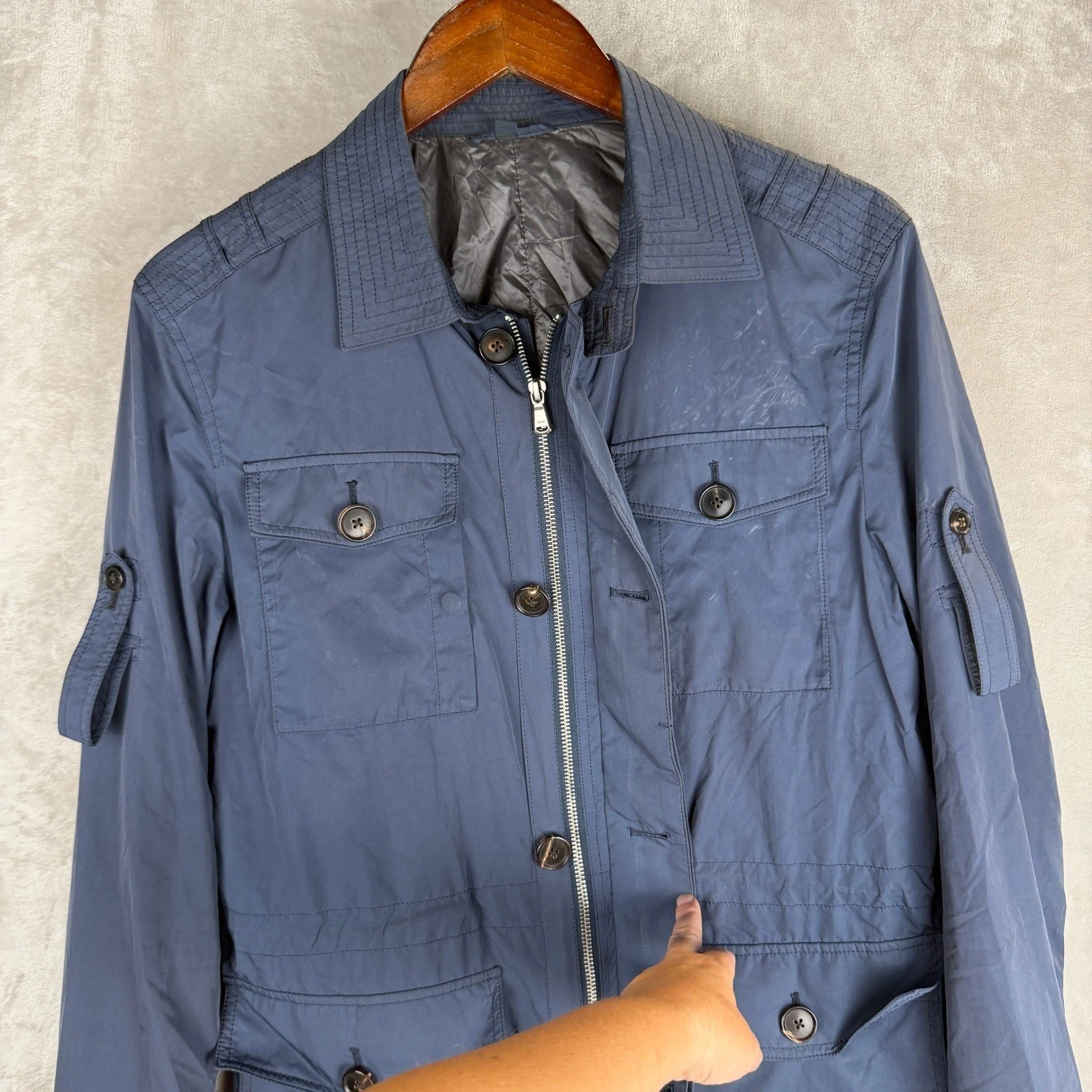 Suitsupply Navy Blue Field Jacket Mens Full Zip Multi Pocket Utility Coat - product detail image 2