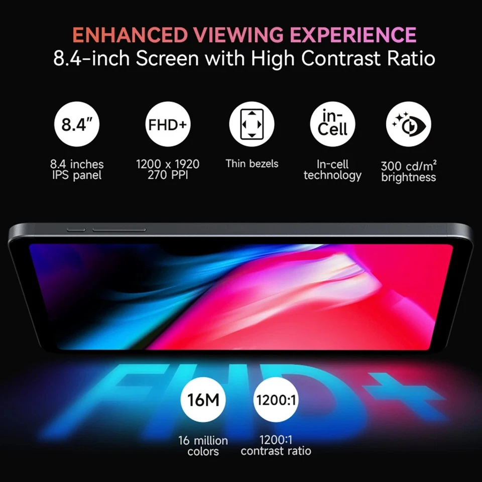 8.4 Inch Tablet PC 4+8GB RAM 64+512GB Storage 4G LTE Android 13 UNISOC T606 - Image 3 of 4