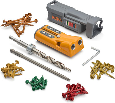Pro Compact Metal Pocket Hole Jig & 50Pc Screw Set, Auto Adjusting Drill Guide,