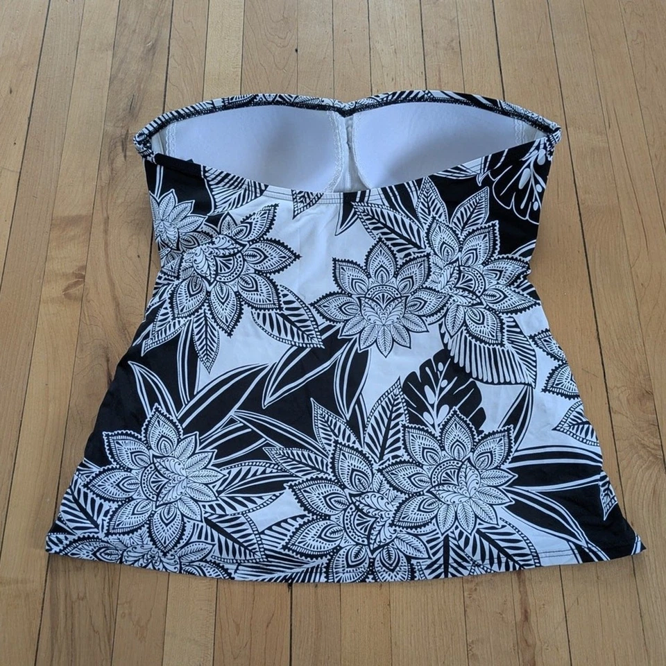 Bikini Tankini Hawaiano LRL Ralph Lauren Talla 12 Blanco Negro Floral Una Pieza Foto 4 de 4