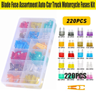 220Pcs Auto Blade Fuse Assortment Kit Set Car Truck Motorcycle Boat Fuses US