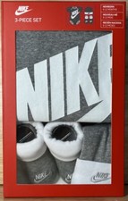 New Nike Baby 3 Piece Set Infant 6-12M Grey and White Hat Bodysuit Booties