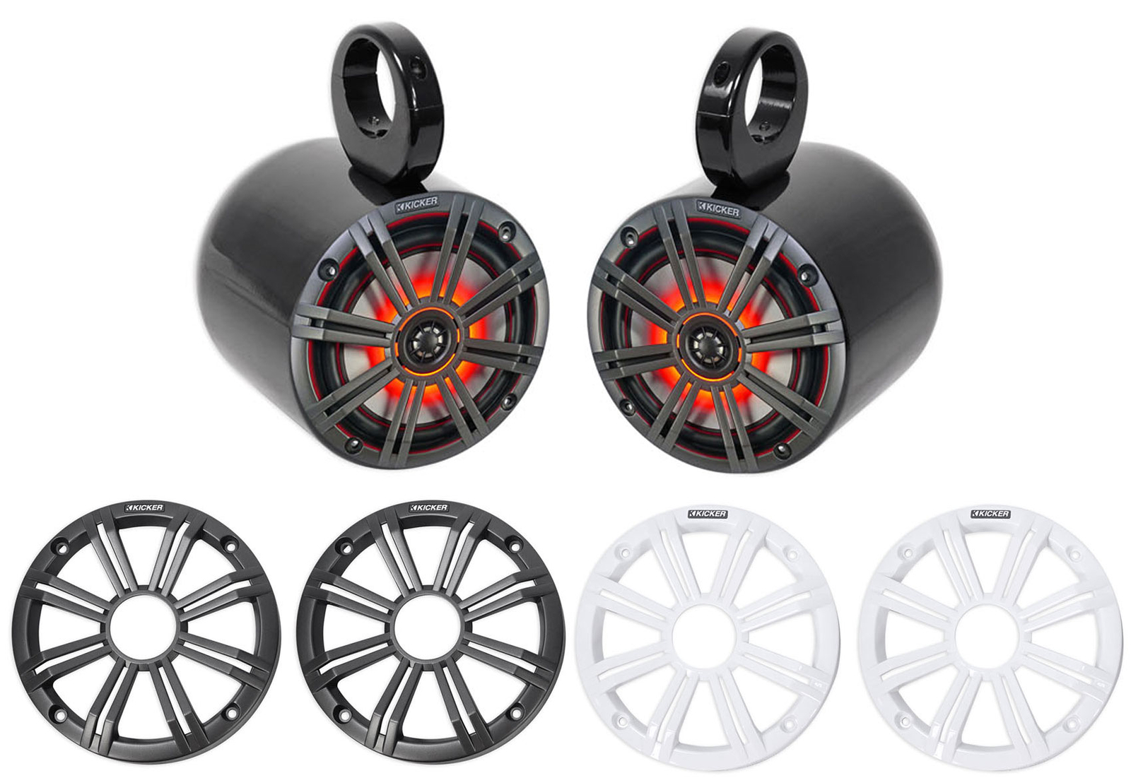 Пара динамиков для катера KICKER 45KM654L 65 390 Вт Black Marine Wakeboard Tower LED Boat Speakers
