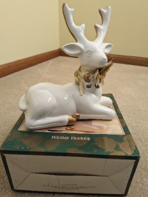Vintage JC Penney white deer with gold trim with original box