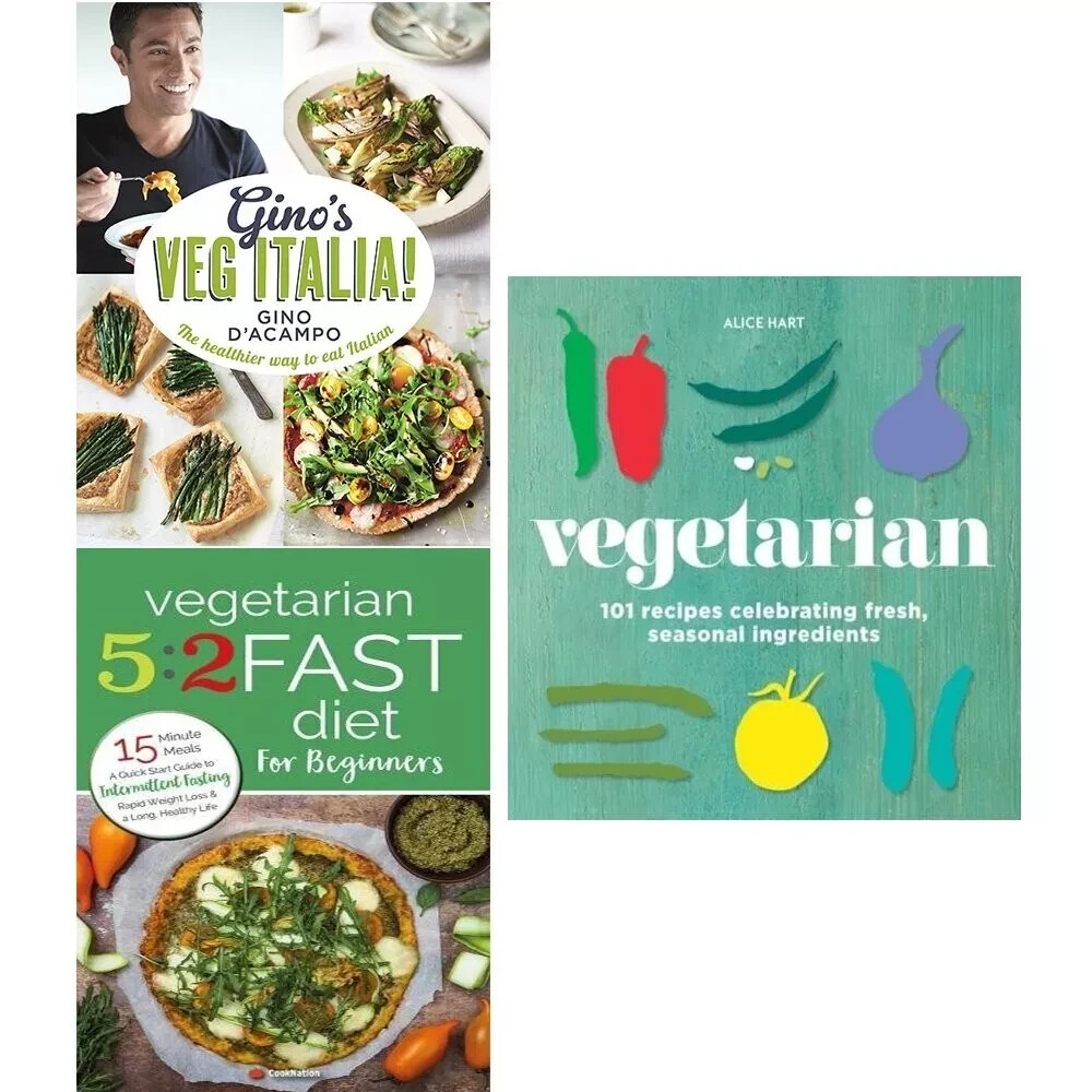 Ginos veg italia ,vegetarian alice hart ,vegetarian 5 2 fast diet 3 books Set
