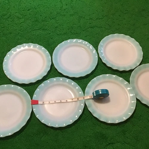 Vintage 1950s HAZEL ATLAS Crinoline Lot of 7 Salad Plates Turquoise Blue 8-7/8"