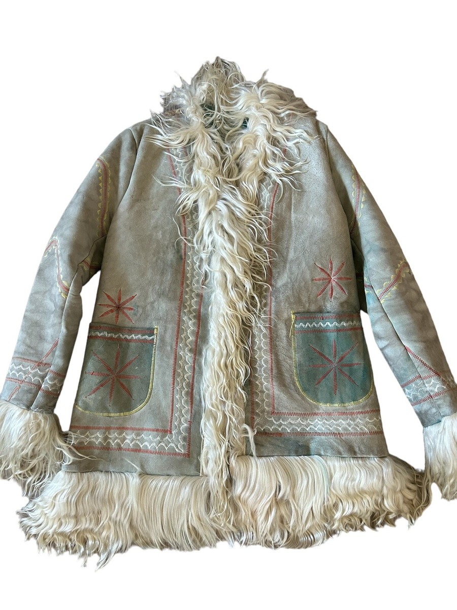 Penny Lane Coat Vtg 70s Afghan Shaggy Floral Embroidered