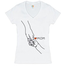 Baby Holding Mother's Hand Women's V-Neck T-shirt Love My Mom Mother's Day Tee