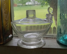 PONTILED EARLY HAND BLOWN FOOTED GLASS LAMP OR DOUBLE NECK BOTTLE WITH STOPPER