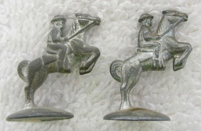 2 NICE Vintage Pewter HORSE w/RIDER Cowboy Jockey Equestrian Miniature Figurines