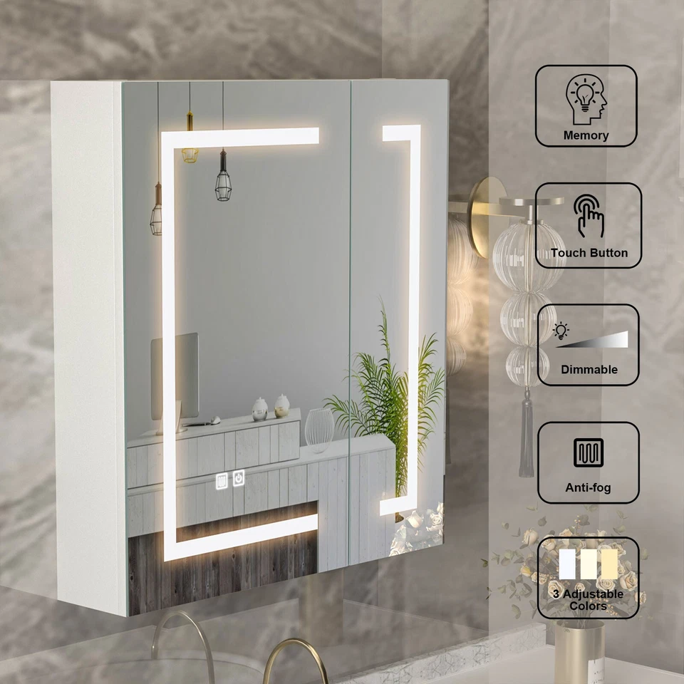 24”*26” Bathroom Medicine Cabinet With LED Light, Wall Mounted Mirror Cabinet - Image 2 of 4