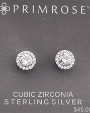 PRIMROSE 925 STERLING SILVER HALO 5.5MM CUBIC ZIRCONIA STUD EARRINGS NWT 418