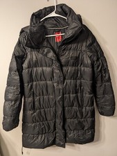 Women  s NIKE Down Fill Parka Long Winter Jacket Black Quilted Hooded MEDIUM