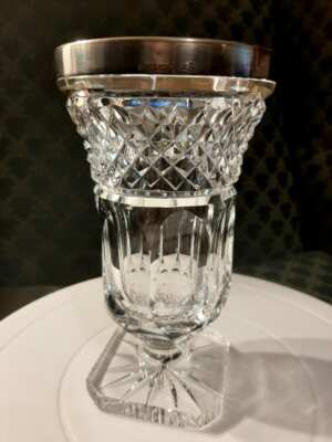 RARE! Beautiful Cut Crystal Vase / Glass 925 STERLING RIM - HEAVY-25oz- READ