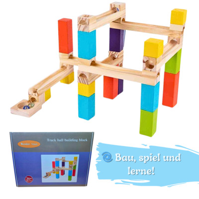 Bunte Kugelbahn Holzbahn   Murmelbahn Spielzeugbahn 36 Teile Kinder