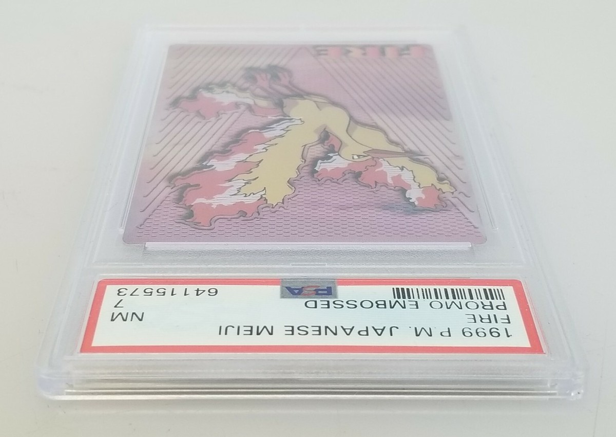 1999 Pokémon Japanese Meiji Fire (Moltres) Promo Embossed Card PSA