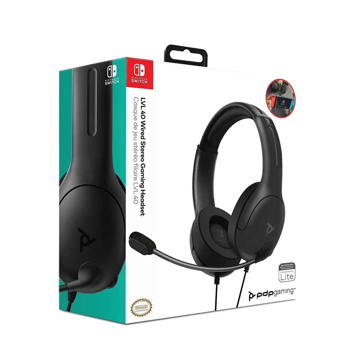 PDP Gaming Lvl40 Wired Stereo Headset for Nintendo Switch (Black & White)