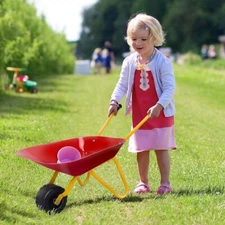 NNECW Kids Metal Wheelbarrow with Non-Slip Handle for Toddlers Red