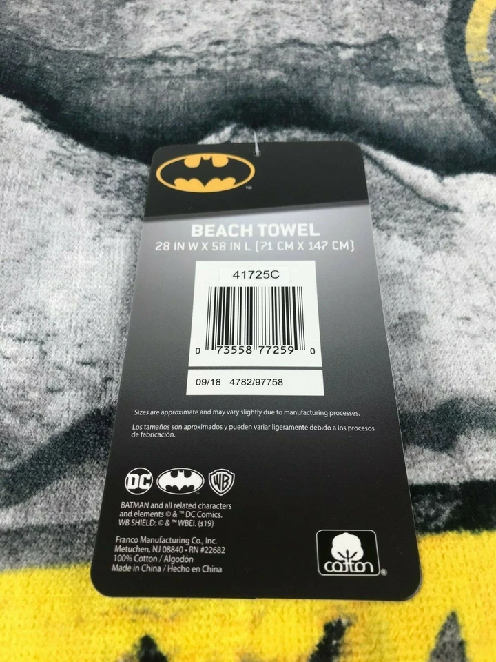 Toalha de praia Batman DC Marvel banho 100% algodão absorvente super macio - Imagem 4 de 4