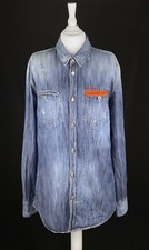 DSQUARED2 Camicia Uomo Denim Dettagli Logo Invecchiato Made in Italy Taglia IT46