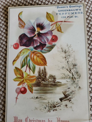 Antique Advertising Post Card Greenbaum's Perfumers Pansy Holly 128 Post Street - Picture 4 of 4
