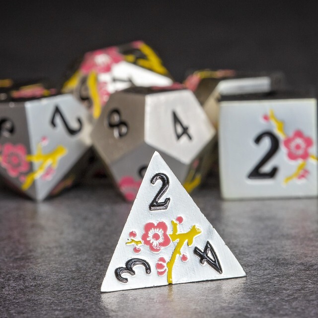 Sage's Petrified Flowers Silver Pink/Yel Flowers Metal Dice Set Dnd Dice RPG