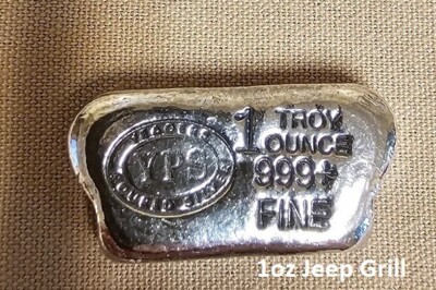 Lingote De Plata De 1 Oz - Diseño Jeep Grill, Plata 999 Fine, Vertido A Mano Por YPS