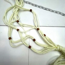 Vintage Ivory Rope beaded Boho macrame plant hanging holder with Wooden Beads