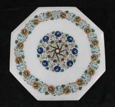 18" white marble corner Table Top Pietra Dura Inlay handmade Work art Home Decor