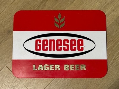Vintage GENESEE LAGER Beer Hard Plastic Sign GENESEE BREWING ROCHESTER NY 16x12 