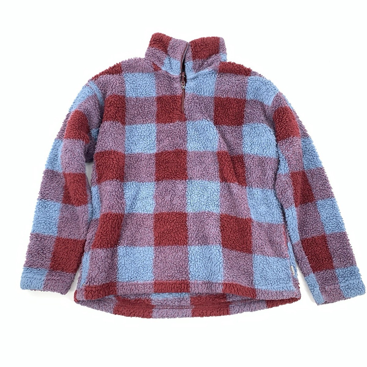 Eddie Bauer Checkered Plaid Teddy Bear Fleece 1/4 Zip Pullover