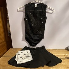 Weissman Dance Costume Medium Child Black 14121 Leotard  16254 Skirt Sequin Zip