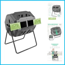 Durable 43 Gallon Outdoor Composting Tumblers - Dual Rotating Design, Green