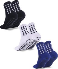 3 Pairs Kids Grip Soccer Socks Cushioned Non Slip Football Athletic Sports Socks