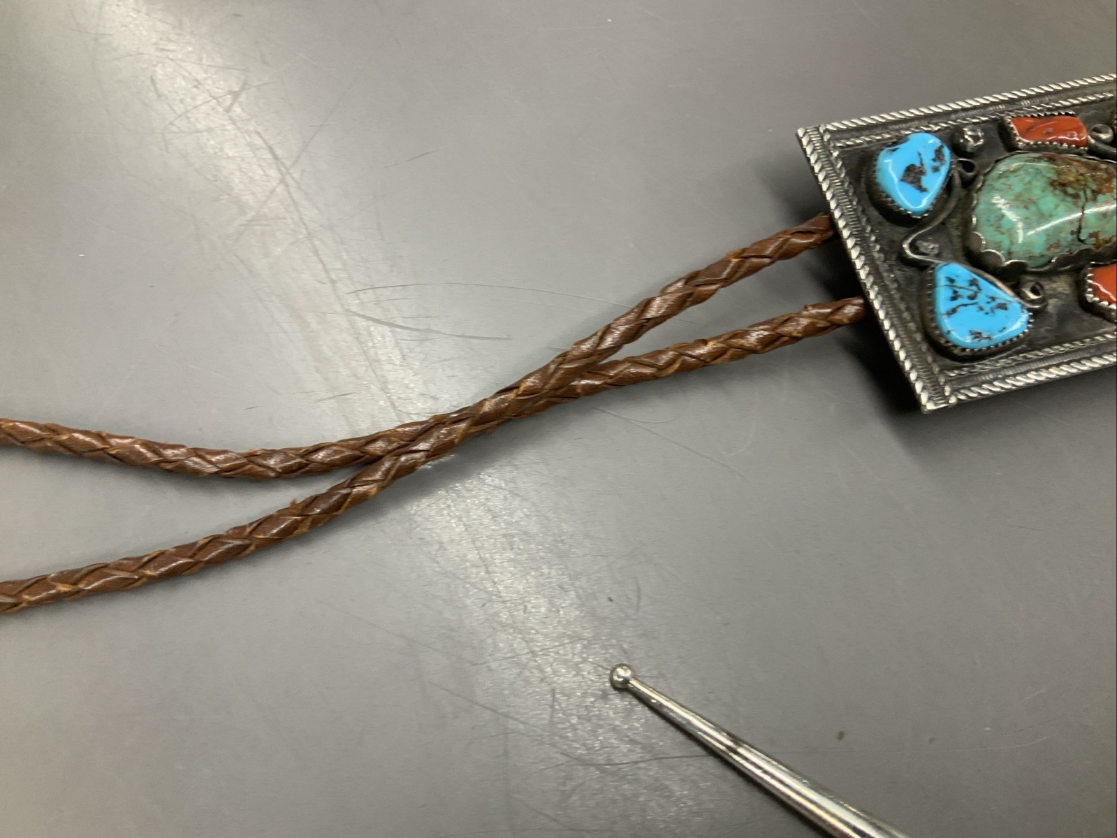 SOLID STERLING SILVER Bolo Tie Turquoise Old Pawn… - image 5