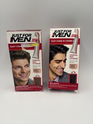 LOT (2) NEW JUST FOR MEN EASY COMB-IN COLOR, COMBS AWAY GRAY, A-35 MEDIUM BROWN