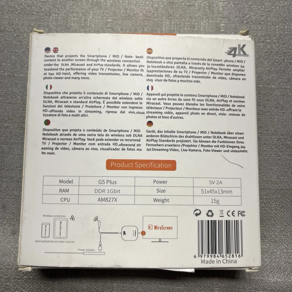 MiraScreen 2.4G/5G WiFi TV Dongle G5 Plus Inalámbrico 4k Pantalla Receptor Foto 3 de 3
