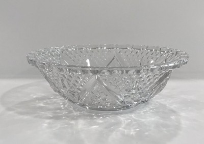 Pressed Clear Glass Candy Bowl Beaded Rim Hearts Flowers Fleur-de-lis 7 inch