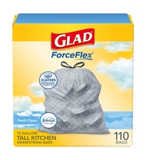 Glad Tall Kitchen Drawstring Trash Bags - Odorshield 13 Gallon White Trash Ba...