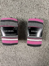 2 Pairs George Pink Grey White Striped Heavyweight Tights Girl’s Size 7-10