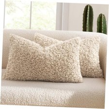 Pack of 2 Lumbar Faux Fur Throw Pillow 20" x 12" Pack of 2 Neutral Oatmeal