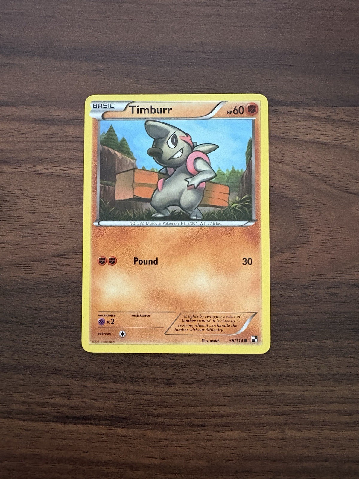 Pokemon Black & White 58/114 Timburr Common Card NM