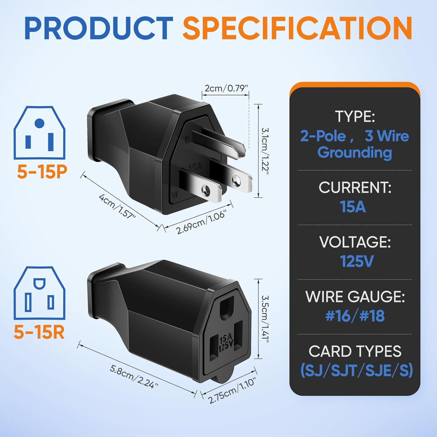 Extension Cord Repair Replacement Ends,Male and Female Electrical Plug Ends，Male