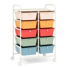 10-Drawer Storage Cart Utility Rolling Trolley Kitchen Office Organizer Macaron