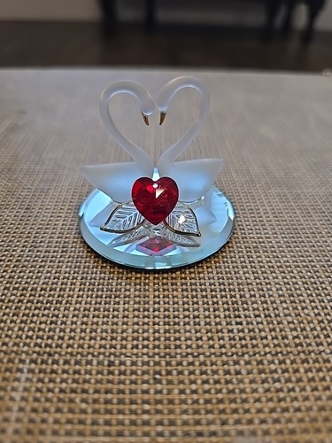 Swans of Love Red Crystal Heart Pair Glass Baron Vtg 1997 Soulmate on Mirror